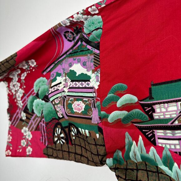 Made In Japan Red Floral Pagoda Multicolor Japanese Kimono and Matching Belt OS - Picture 6 of 15